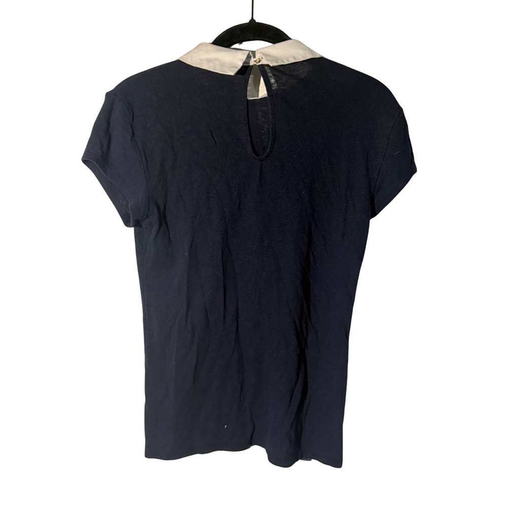 Ann Taylor Navy Blue Collared Short Sleeve Top Size XS - Picture 2 of 5